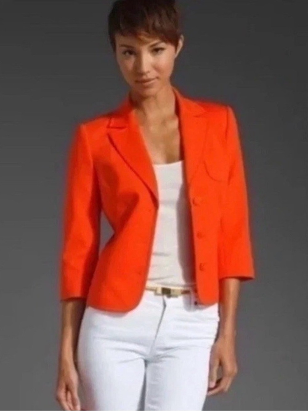 Trina Turk Blazer Womens Size 4 Orange Three Button Cropped Blazer Jacket